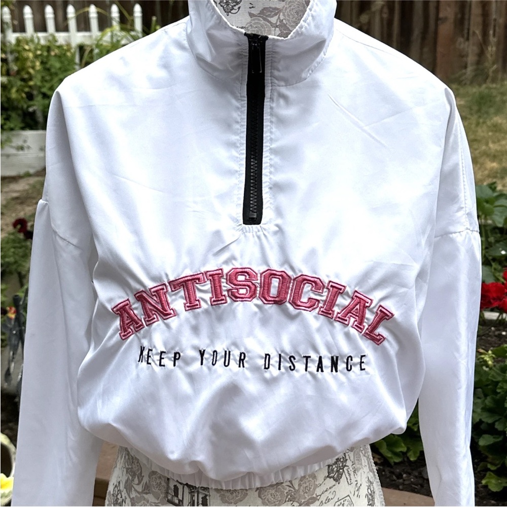 rue21 ANTISOCIAL Cropped Jacket Women Sz Small Quarter Zip Long Sleeve Lined
